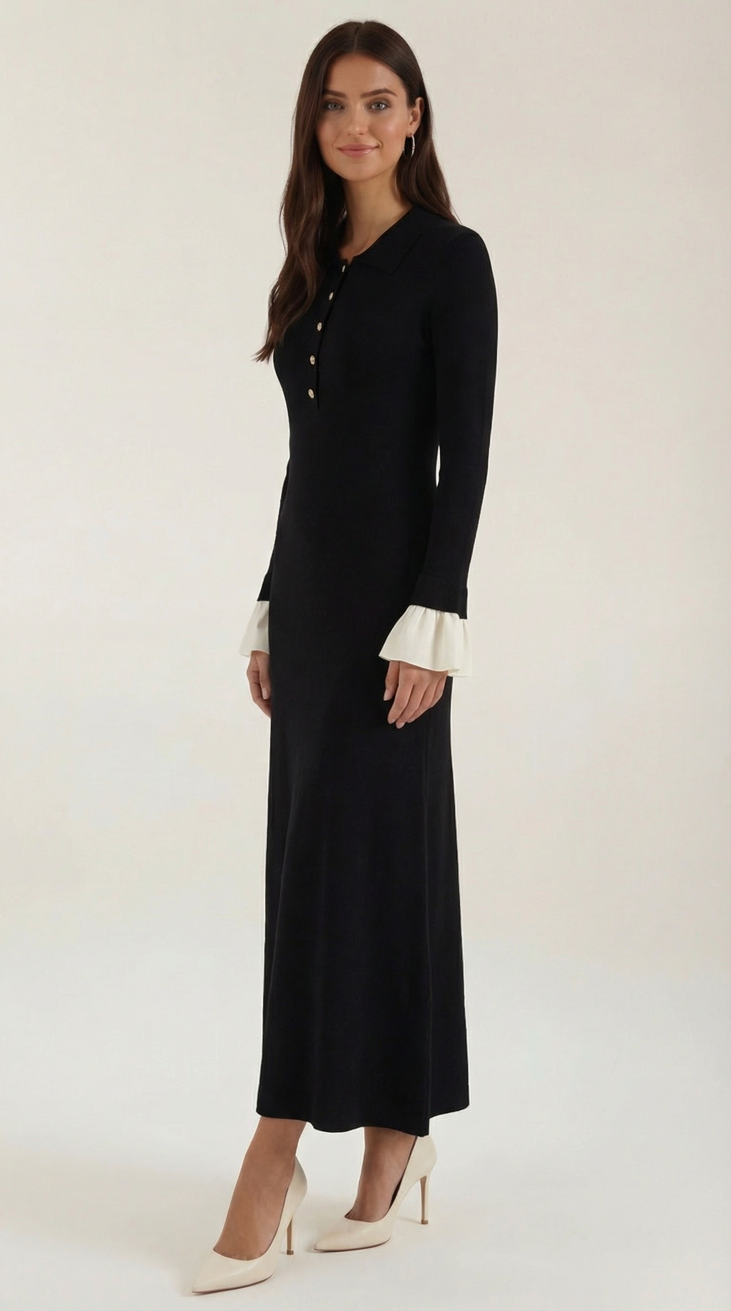 Contrast Cuff Knit Maxi Dress