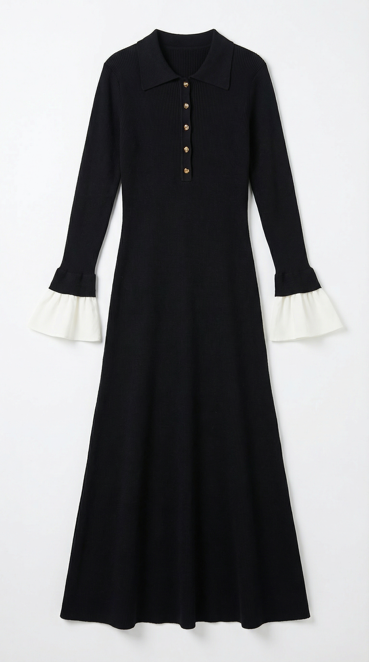 Contrast Cuff Knit Maxi Dress