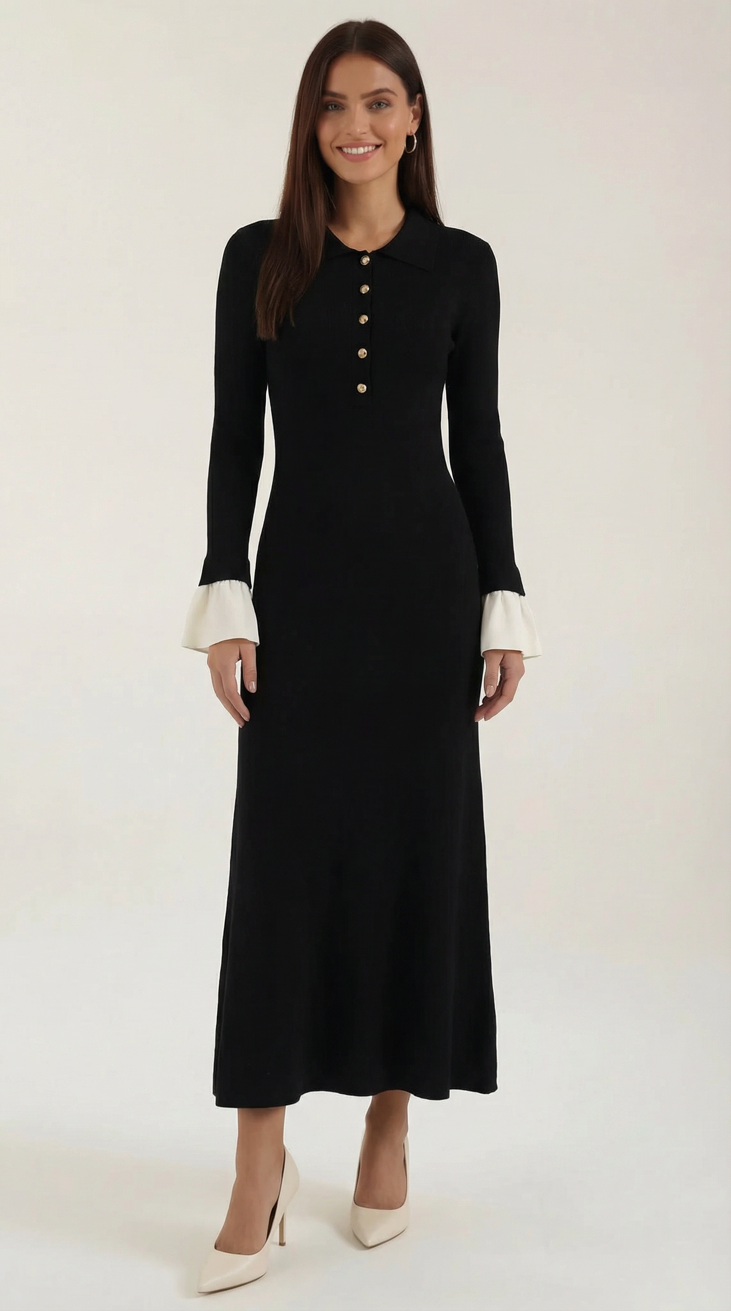 Contrast Cuff Knit Maxi Dress