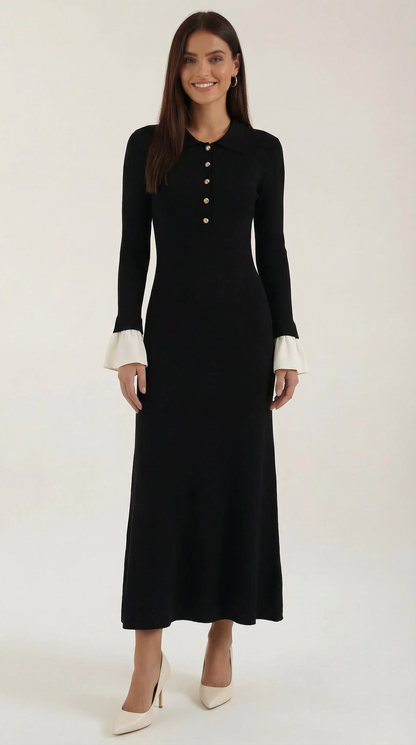 Contrast Cuff Knit Maxi Dress