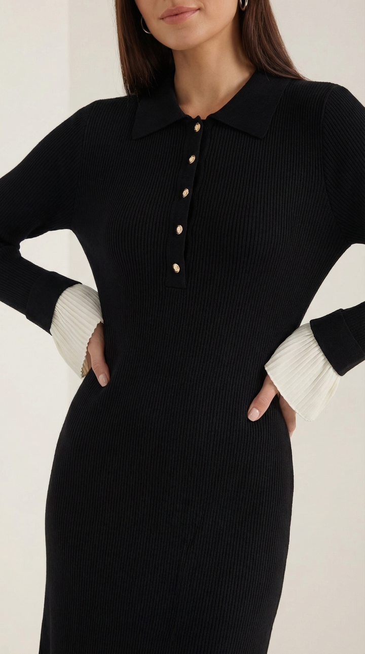 Contrast Cuff Knit Maxi Dress