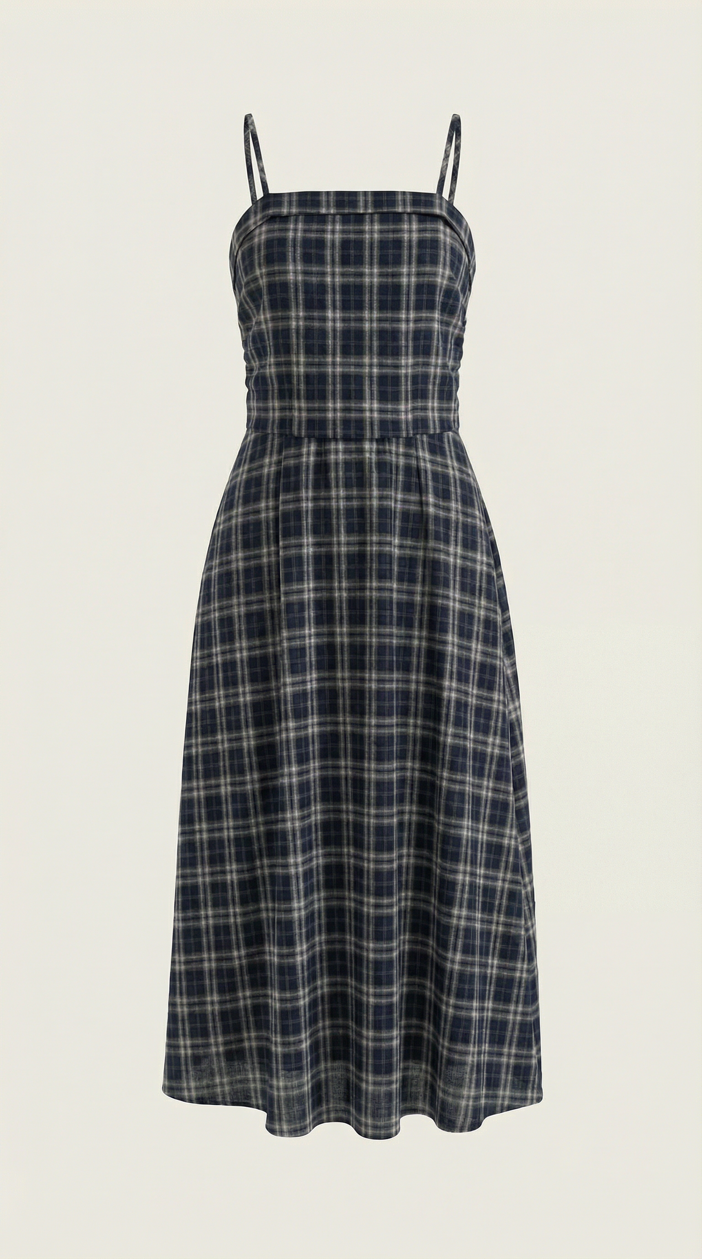 Vestido de verano a cuadros con cuello cuadrado y corte midi