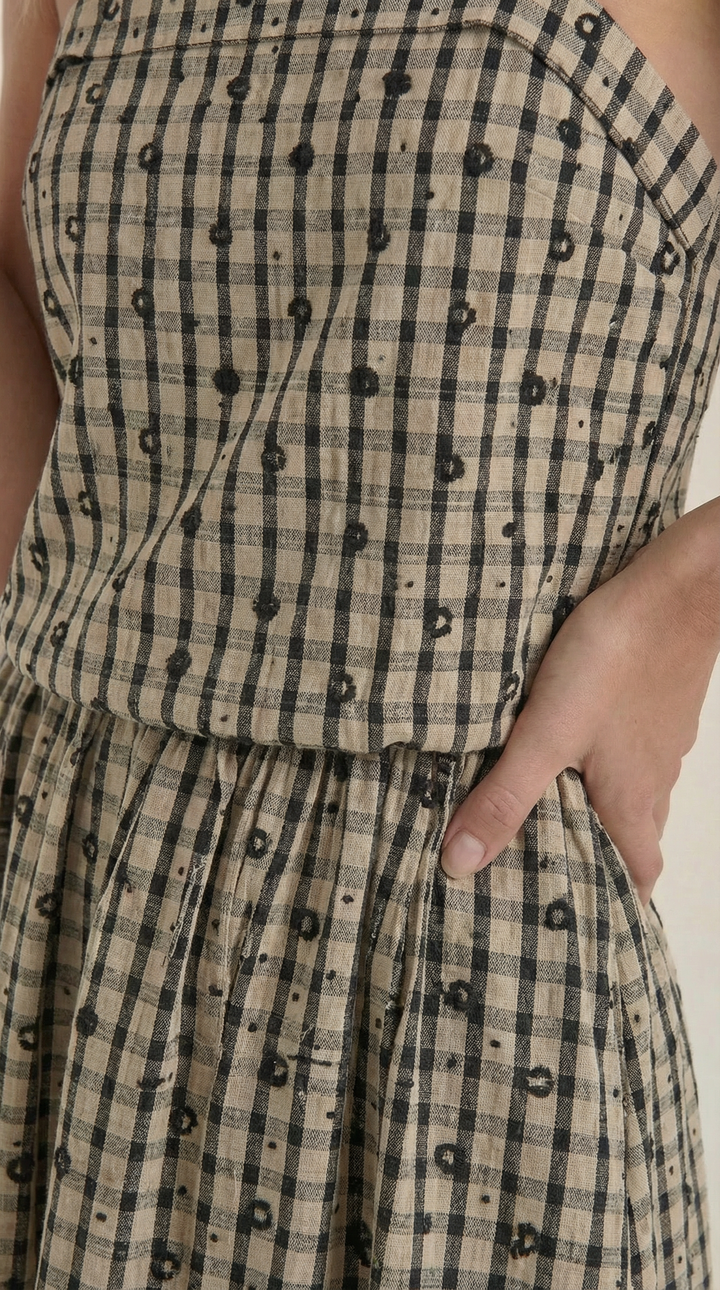 Square Neck Plaid Midi Sundress