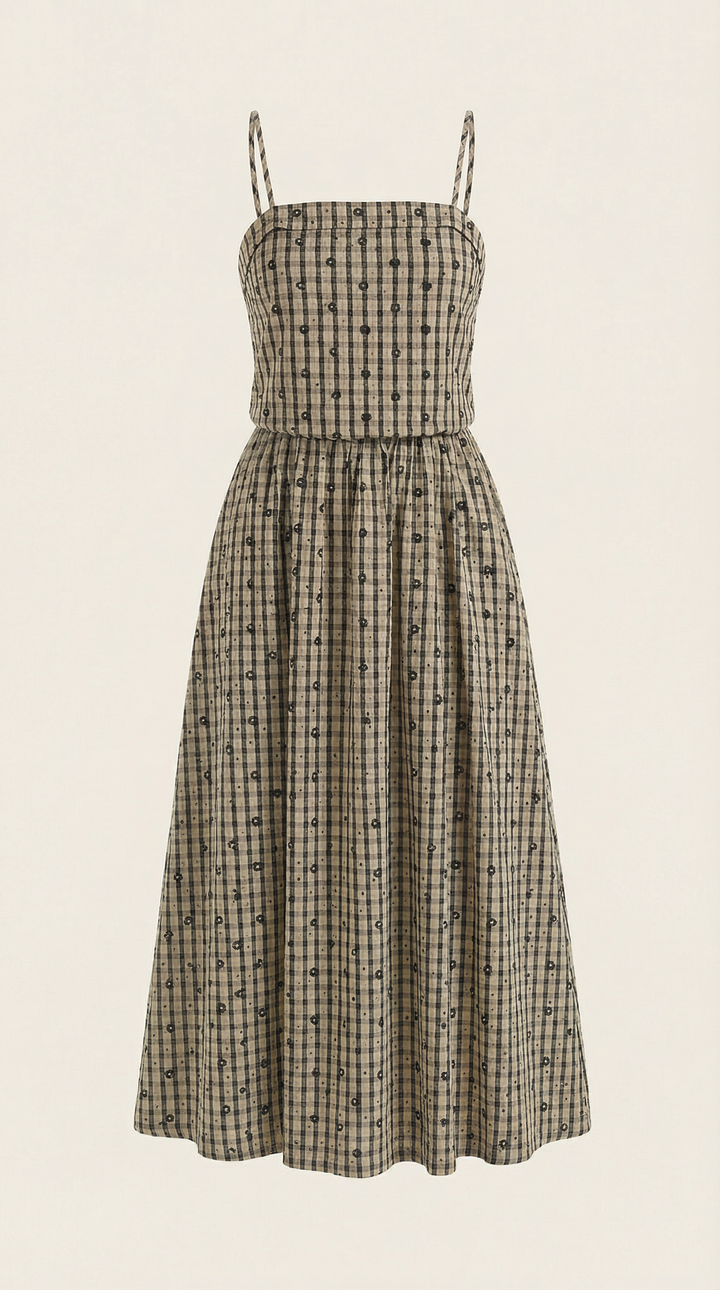 Square Neck Plaid Midi Sundress