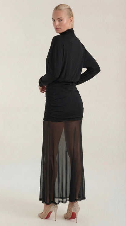 Vestido maxi de malla fruncida