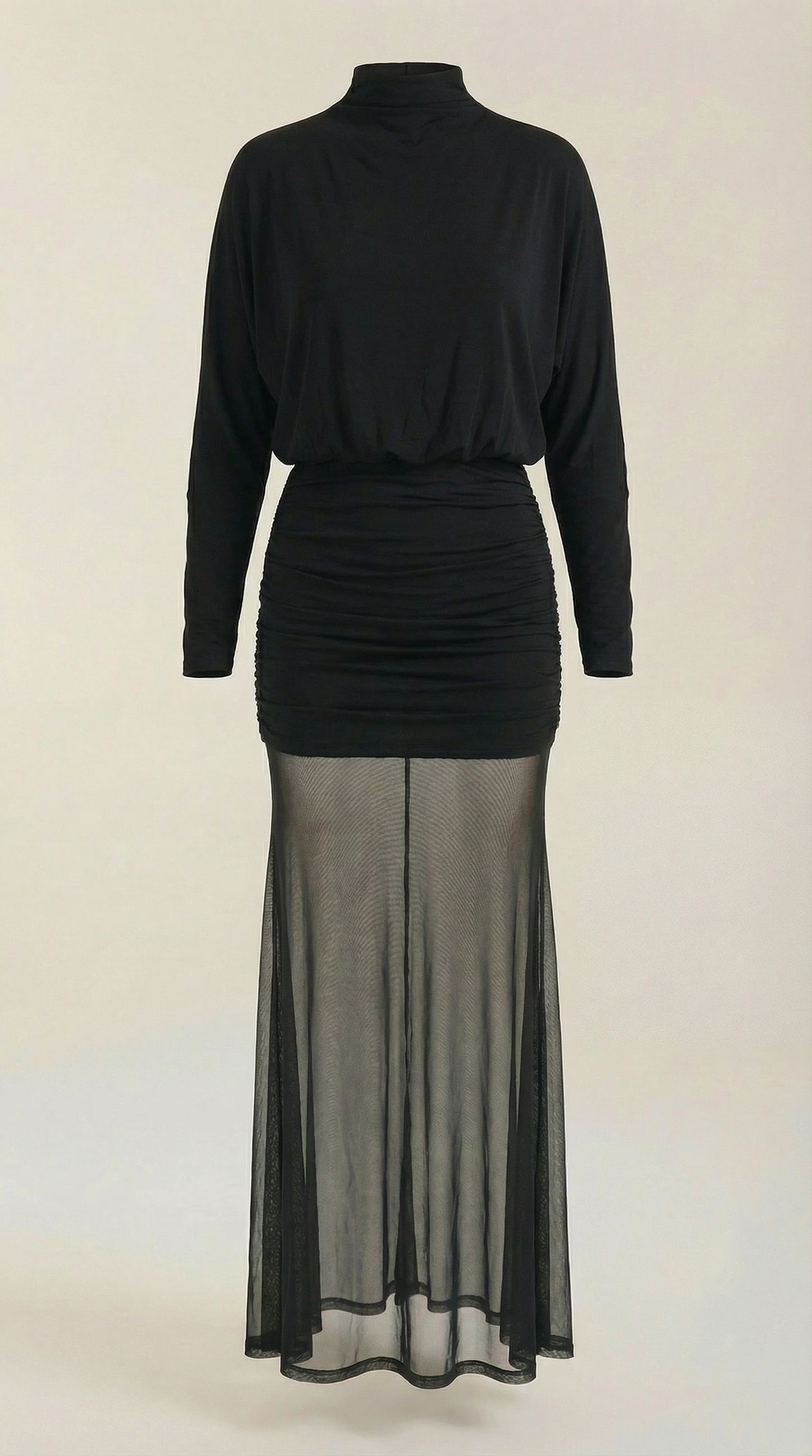 Vestido maxi de malla fruncida