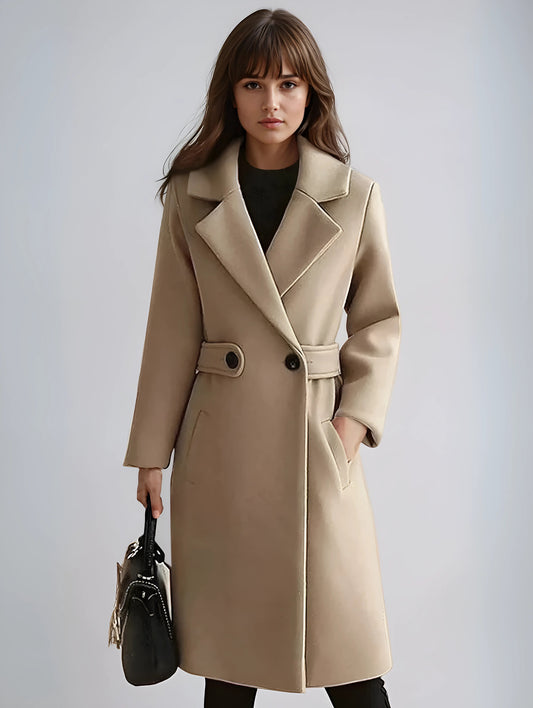 Abrigo formal de invierno para mujer con cinturón y manga larga