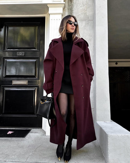 Abrigo Largo de Lana de Invierno Tipo Trench