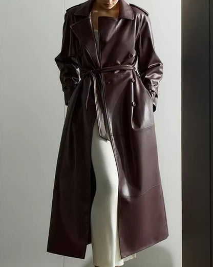 Women’s Winter Leather Maxi Trench Coat