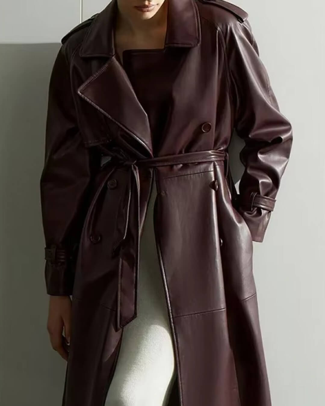 Women’s Winter Leather Maxi Trench Coat