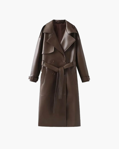 Women’s Winter Leather Maxi Trench Coat