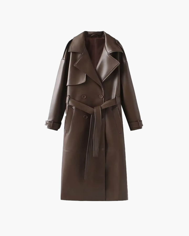 Women’s Winter Leather Maxi Trench Coat