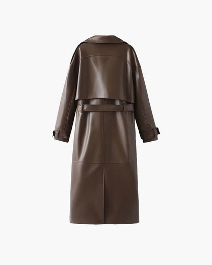 Women’s Winter Leather Maxi Trench Coat