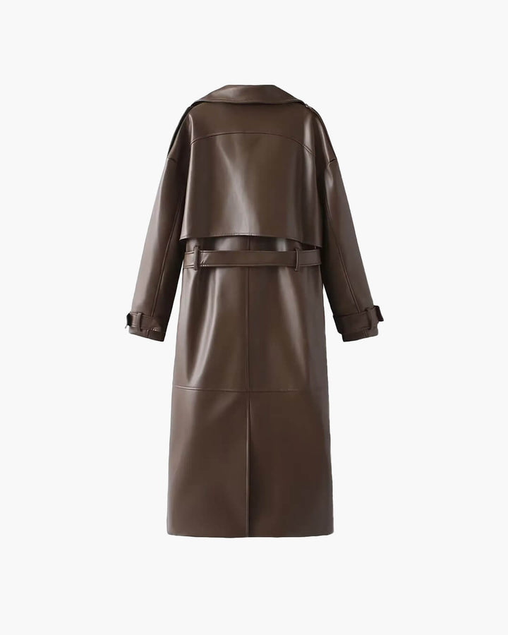 Women’s Winter Leather Maxi Trench Coat