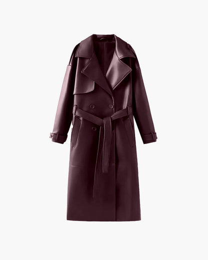 Women’s Winter Leather Maxi Trench Coat