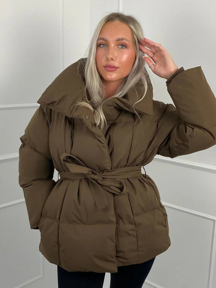 Winter Belted Puffer Coat For Women