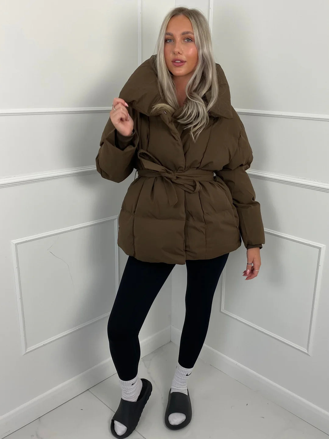 Winter Belted Puffer Coat For Women