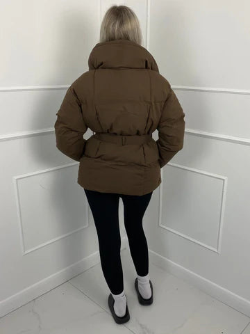 Winter Belted Puffer Coat For Women