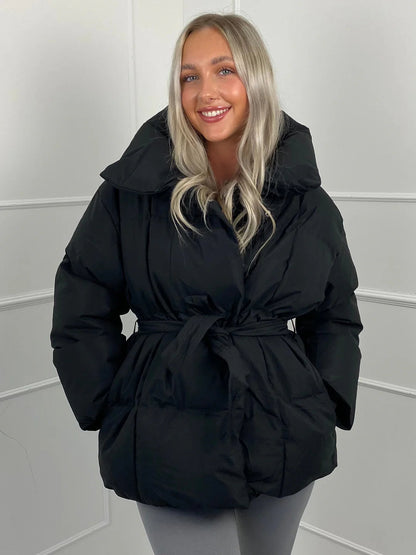 Winter Belted Puffer Coat For Women