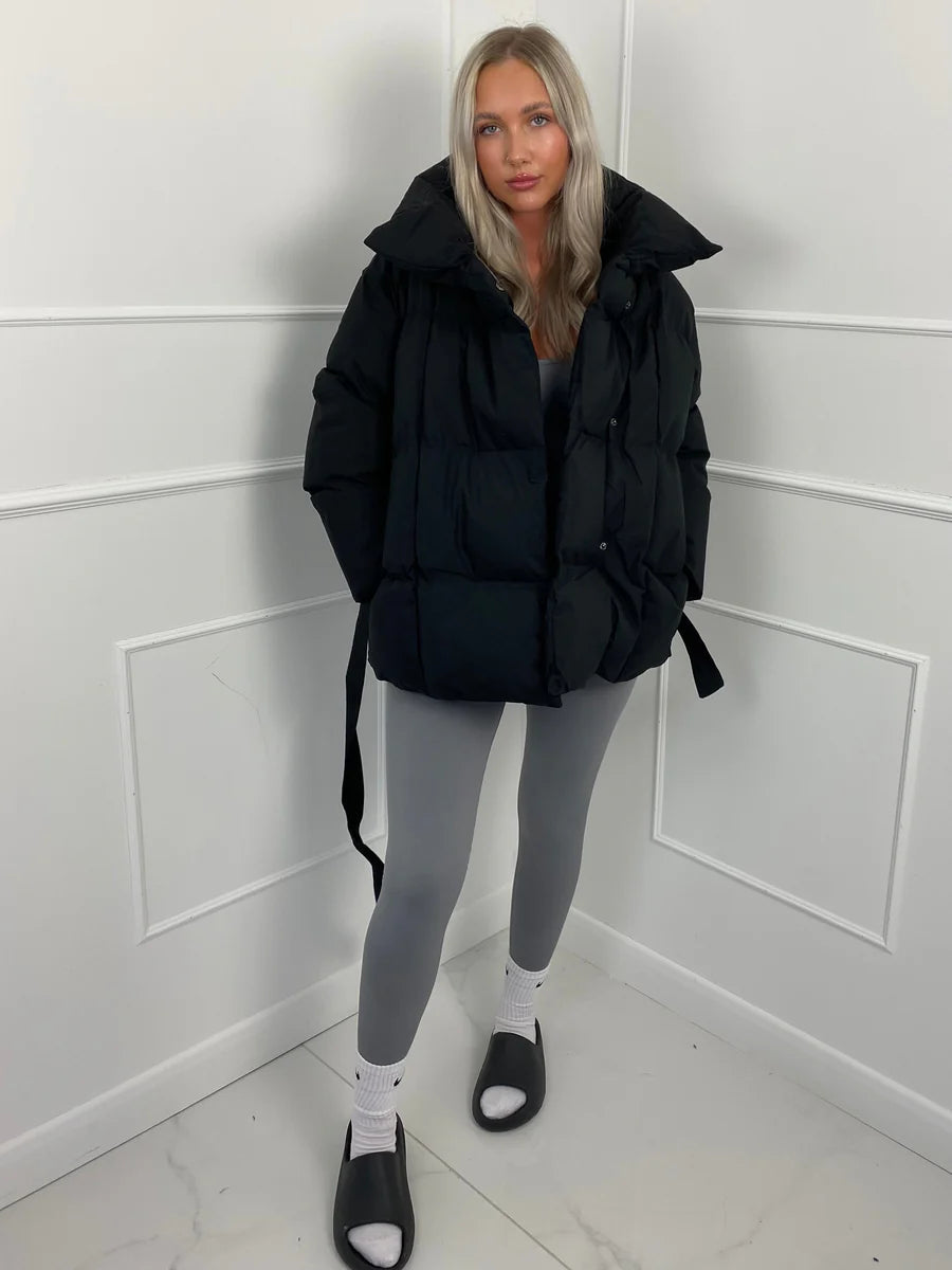 Winter Belted Puffer Coat For Women
