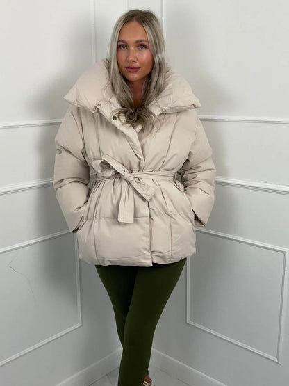 Winter Belted Puffer Coat For Women