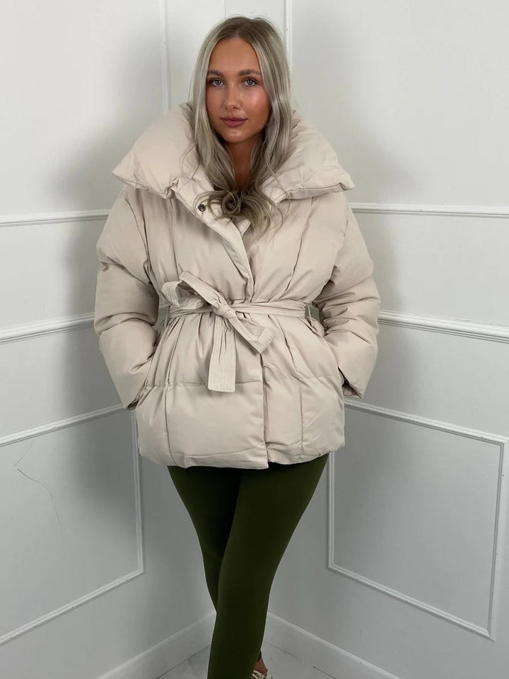 Winter Belted Puffer Coat For Women