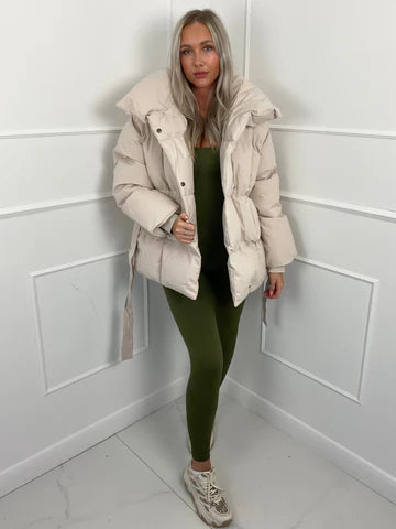 Winter Belted Puffer Coat For Women