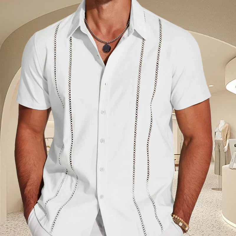 Relaxed Fit Embroidered Guayabera Shirt