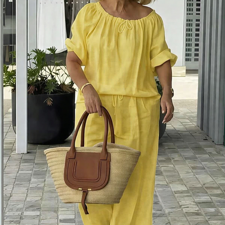 Conjunto de 2 piezas de top y pantalón con cordón ajustable para mujer – Ajuste relajado, cómodo y perfecto para descansar o para el estilo diario 🌸