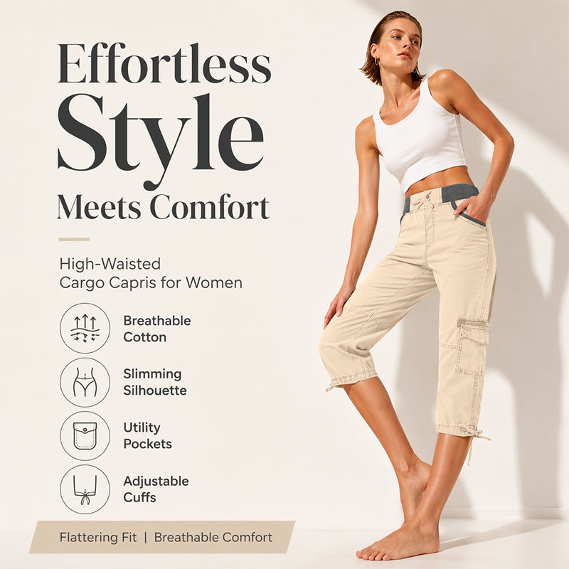 Rosalind | High-Waist Cargo Capri Pants