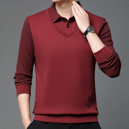 Elegant Striped Collar Two Piece Shirt
