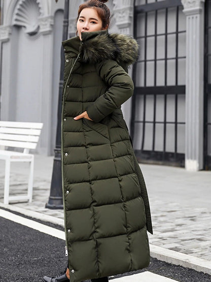 Women’s Belted Long Winter Puffer Coat
