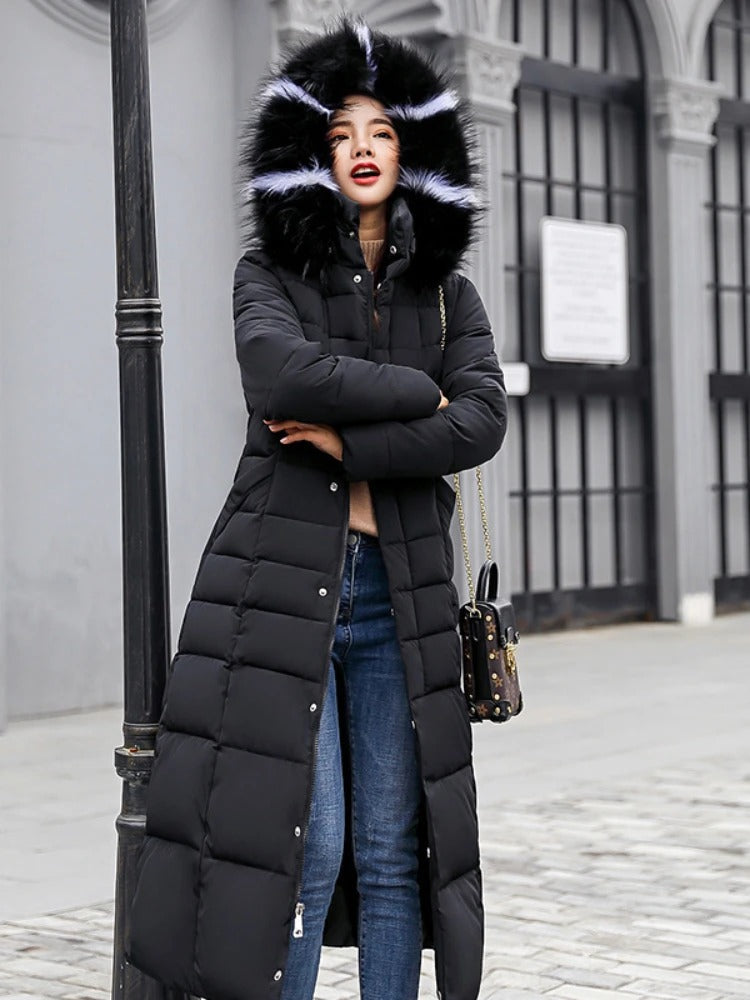 Women’s Belted Long Winter Puffer Coat