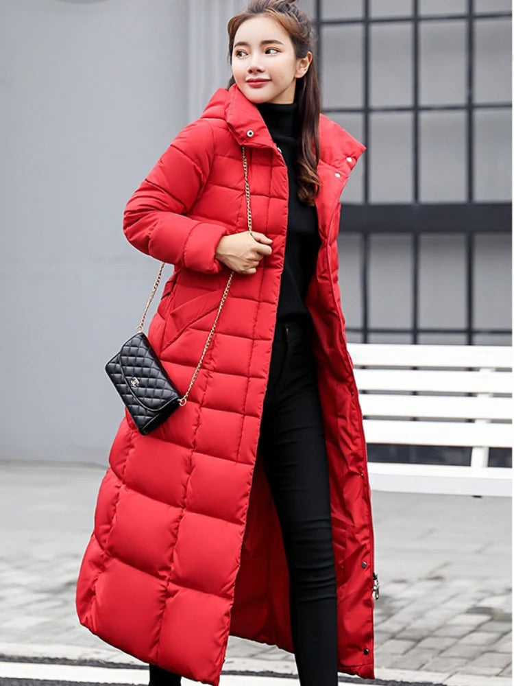 Women’s Belted Long Winter Puffer Coat