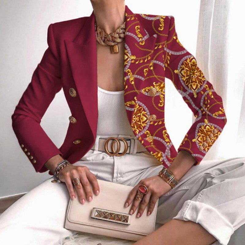 Women’s Contrast Panel Buttoned Work Blazer