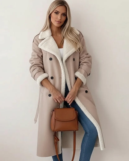 Abrigo largo de invierno para mujer con forro de borrego
