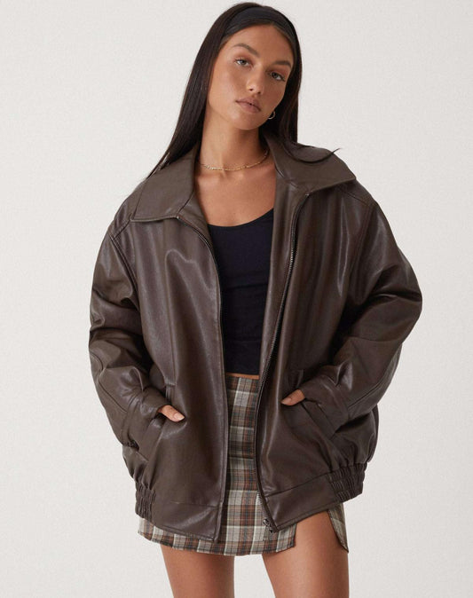 Women’s Oversized Leather Bomber Jacket