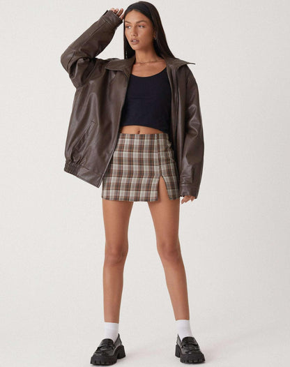 Chaqueta bómber de cuero oversize para mujer
