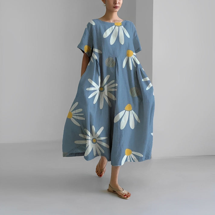 Women Relaxed Style Flower Midi Dress