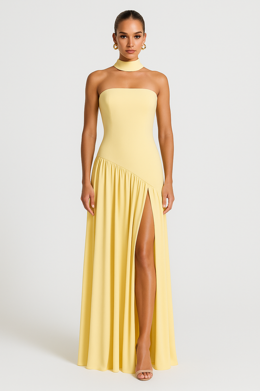Women’s Stylish Strapless Slit Maxi Dress