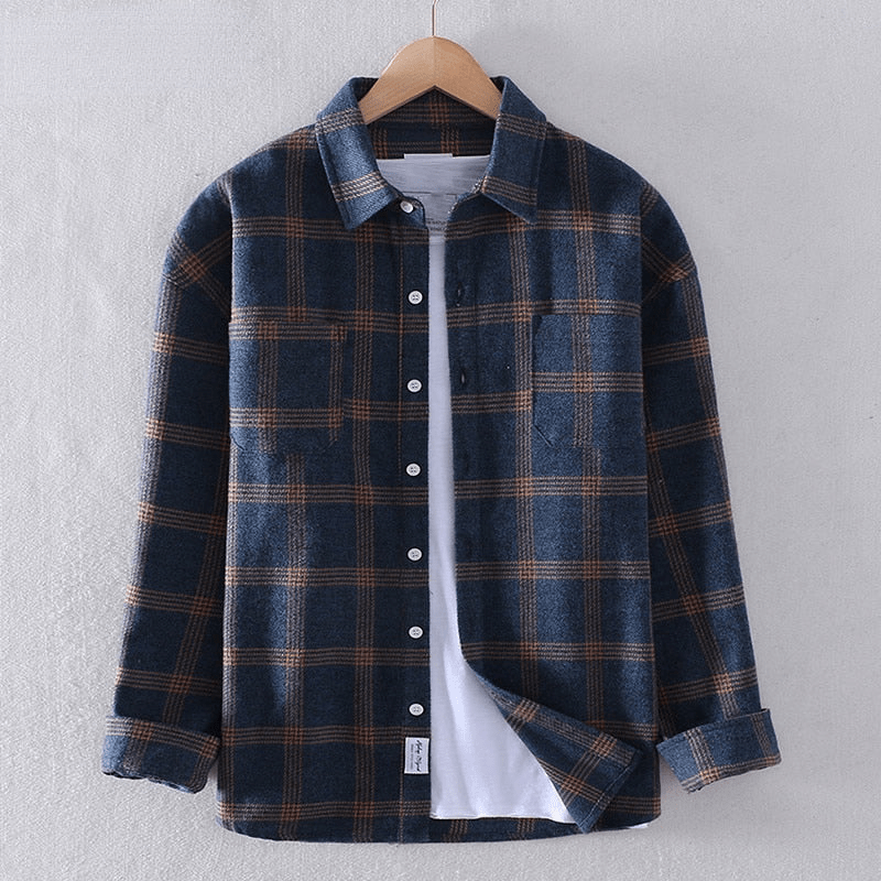 Camisa casual a cuadros con botones para hombre