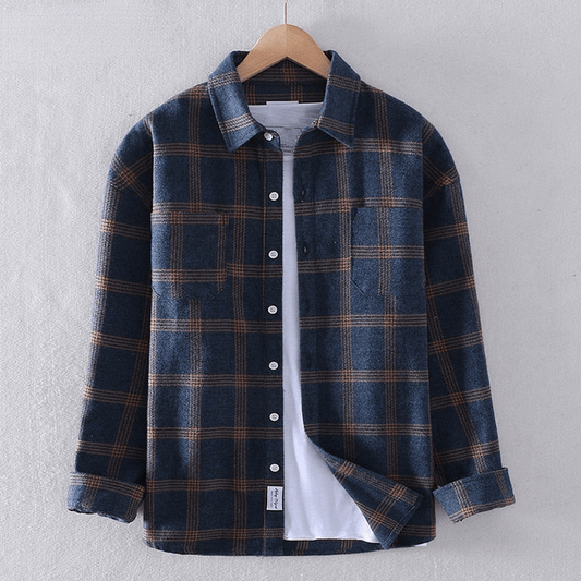 Camisa casual a cuadros con botones para hombre