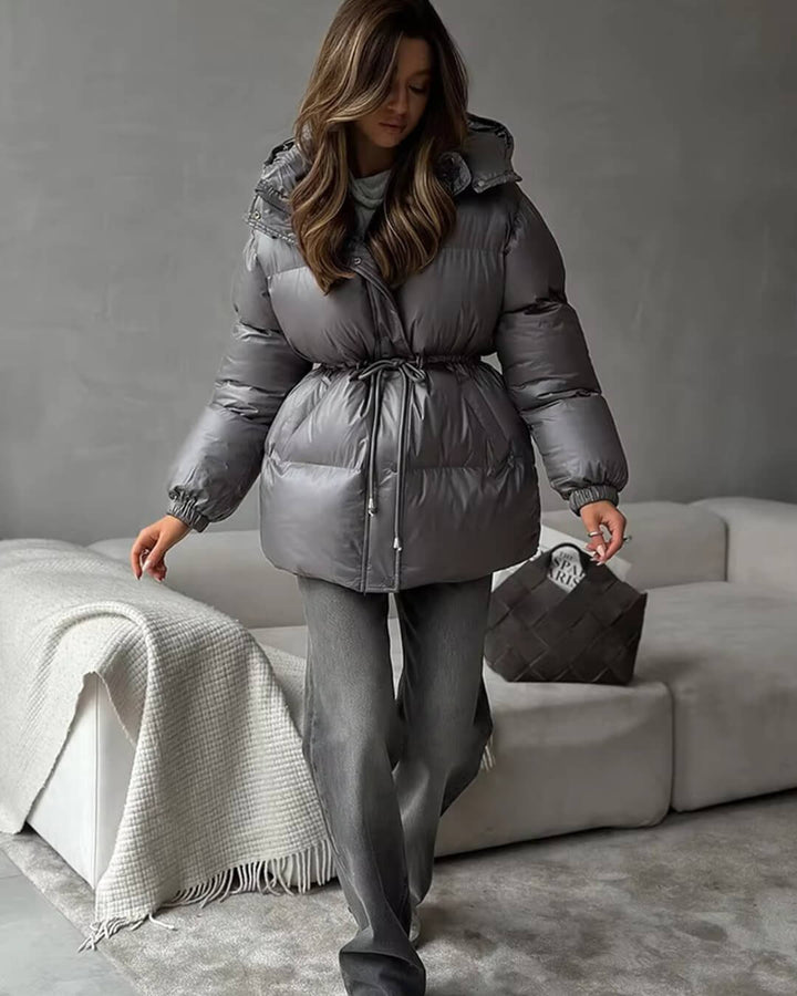 Winter Drawstring Shiny Puffer Jacket