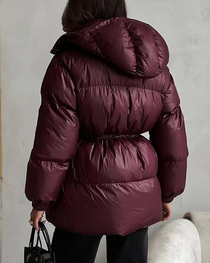 Chaqueta Acolchada Brillante con Cordón Ajustable para Invierno