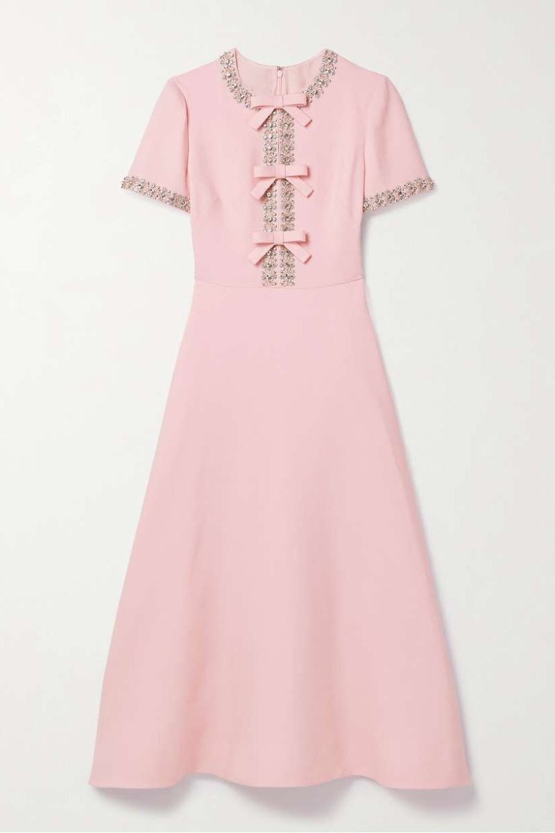 Bow with Crystal Embellished Midi Dress