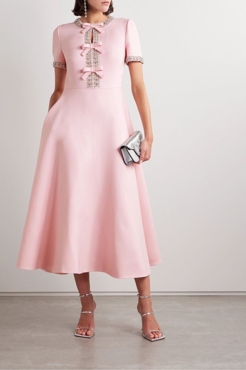 Bow with Crystal Embellished Midi Dress